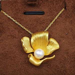 UM Jewelry 925 Silver <b>Gold</b> Plated Flower Shape Minimalist Pendant <b>Necklace</b> Natural Freshwater <b>Pearl</b> Unisex Engagement Wedding - Product Image 4