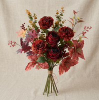 Nouveau bouquet de roses synthétiques bordeaux, feuilles artificielles de hêtre, d'érable et d'eucalyptus, baies et fruits artificiels pour la décoration de mariage et de table à la maison