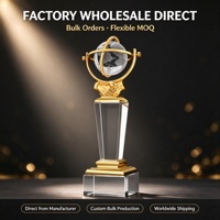 Trophée d'équipe en cristal K9 en gros, globe avec support doré, gravure laser personnalisée, récompense pour le travail d'équipe, cérémonie d'entreprise et d'affaires