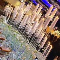 SH-1939 — bougeoirs à 10 bras clairs, tubes en verre ovales, porte-bougies en cristal, pièces centrales de mariage avec abat-jour
