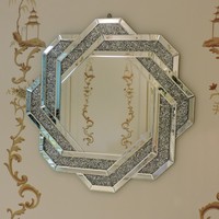 Miroir mural octogonal de luxe en argent avec diamants écrasés, Art mural en diamants écrasés, Décoration murale, Miroir, Espejos, Spiegels, Mueble, Meuble