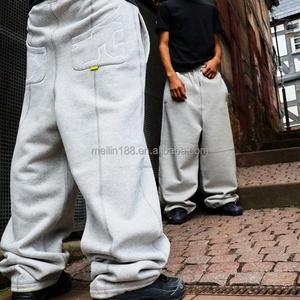 Pantalones Deportivos de Pierna Ancha con Costuras en Contraste, Fabricante de Pantalones Deportivos de Alta Calidad 100% Algodón, Pantalones Deportivos Holgados Grises - Product Image 1