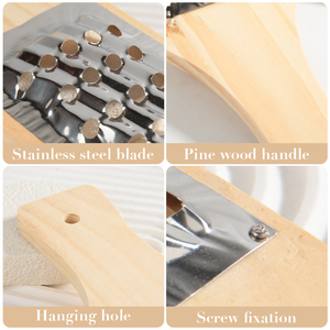 Tay cầm bằng gỗ thép không gỉ củ cải cà rốt rau phẳng nhà bếp đa lỗ Shredder cầm tay pho mát Hướng dẫn sử dụng thực phẩm vắt tay - Product Image 5