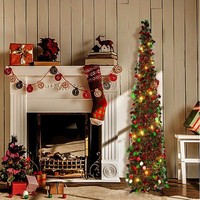 Arbre de Noël pré-éclairé de 5 pieds 6 pieds pour décorations de Noël intérieures et extérieures