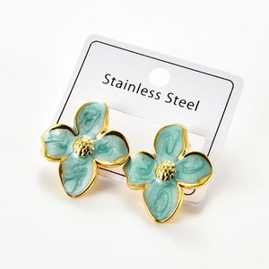 1 Paire de Boucles d'Oreilles Clous Vintage Françaises à Fleurs, Plaqué Or, Acier Inoxydable, Grandes Fleurs Colorées, Émail, Cadeau pour Femme, Mariage - Product Image 6