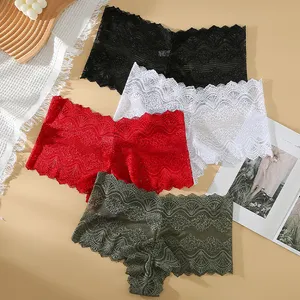 Women Sexy Lace Lingerie Temptation Panties Solid Embroidery Breathable Thong Hollow out Underwear Female G String Briefs