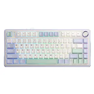 AULA F75 Keyboard Mekanikal Gaming, papan ketik permainan RGB nirkabel/Bluetooth/berkabel 75% 2.4G kustom