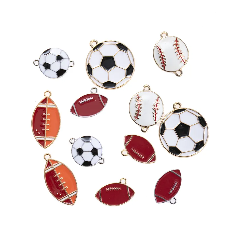Abalorios de pelota de esmalte para hacer joyas, colgantes de balón de fútbol, baloncesto y Rugby, accesorios DIY