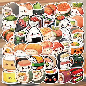 55 pièces/sac Autocollants en vinyle personnalisés imprimés dessin animé Sushi Étiquette imperméable durable écologique Décoration de la maison Emballage Récompense - Product Image 5