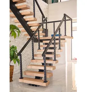 Poste de barandilla de Cable, viga de escalera flotante de madera de roble blanco, diseño de escalera, Mono