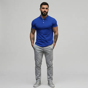 Camisa de polo ajustada atlética para hombre con logotipo personalizado, tejido elástico de 4 vías que absorbe la humedad, poliéster, Spandex, antibolitas - Product Image 1