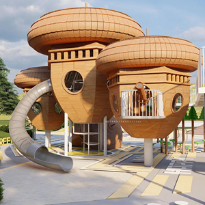 Maßgefertigte Nuss-Themen-Spielplatzausrüstung für Draußen, Großes Pilzhaus-Spielstruktur mit Spiralrutsche - Product Image 1