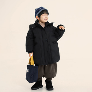 Veste d'hiver mi-longue pour garçons décontracté manteau chaud de canard blanc de style coréen avec fermeture à glissière motif solide vêtements pour enfants - Product Image 1