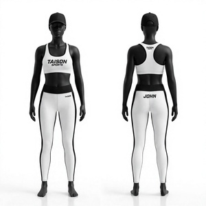 Premium 260g Cotton Y-line Straps Stand Neckline Quick Dry & Waterproof BJJ Sports Bra Legging Set Custom Heat Transfer Logo - Product Image 1
