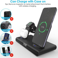 Station de charge sans fil multifonctionnelle en alliage d'aluminium avec horloge numérique et chargeur rapide 15W pour iPhone et ordinateur portable