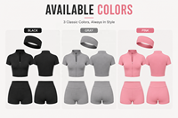 Ensemble de yoga 3 pièces : veste zippée, short taille haute et bandeau assorti |   Tissu extensible léger et respirant