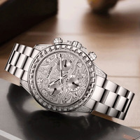 Reloj de Pulsera de Lujo con Cronógrafo de Diamantes Personalizado OEM, Relojes Mecánicos Automáticos para Hombre, Reloj de Negocios Clásico Multifuncional con Caja Plateada