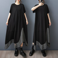 Nouvelle Robe Longue Noire Gothique en Maille pour Femme 2026, Panneau en Maille, Ourlet Asymétrique, Coupe Oversize, Style Coréen Streetwear Tendance pour l'Été