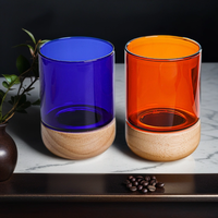 Tasse à café en verre borosilicate coloré à paroi simple de 280 ml avec base en bois – Mugs créatifs en verre ambré en gros