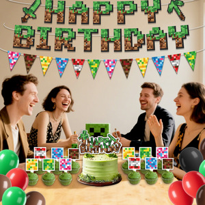 Nuevo Set de Artículos para Fiesta Temática de <span class=keywords><strong>Minecraft</strong></span> al por Mayor: Banderines, Banderas Triangulares Colgantes, Decoraciones para Pasteles, Globos - Product Image 2
