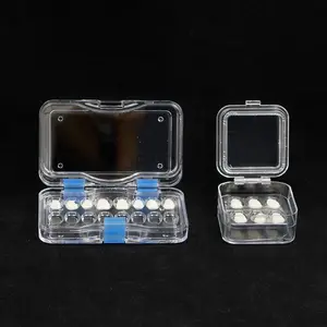 Plástico Transparente Caixa Dental Caixa De Armazenamento De Dentadura com Filme Membrana Dobradiça Colorida para Coroa e Pontes Caso Retainer