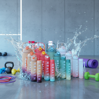 Vente en gros de gourde 4-en-1 bouteille d'eau de sport givrée en plastique dégradé bouteille d'eau de gymnastique de grande capacité pour boire directement