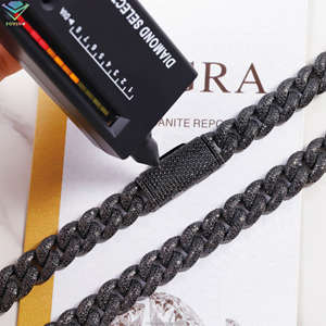 새로운 패션 18K 골드 도금 13mm 아이스 아웃 체인 블랙 모이사나이트 체인 힙합 록 925 실버 모이사나이트 쿠바 목걸이 - Product Image 3