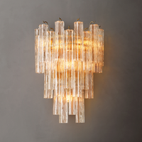 Vente en gros en ligne de luminaires muraux contemporains multi-couches, tubes en verre givré ondulé, base en métal doré, décoration intérieure