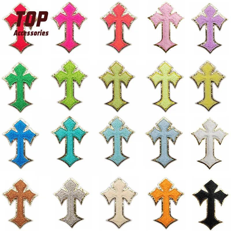 패치에 다채로운 성경 십자가 셔닐 철 직물 면 PVC 수제 자수 장식 조각 자수 OEM 서비스 허용