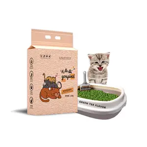 China Free Brand Cat Litter Clean Deodorant Dust-free Knot Absorbent Green Tea Flavor Pea Plant Cat Litter Oem