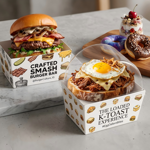 Scatola per Sandwich Personalizzata <span class=keywords><strong>con</strong></span> Stampa |   Confezioni Alimentari Monouso Quadrate per Sandwich, Patatine Fritte, Uova e Hamburger - Product Image 5