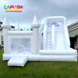 Château gonflable combiné pour mariage blanc, château gonflable à sauter et toboggan géant avec protection UV, imperméable, installation facile - Product Image 1
