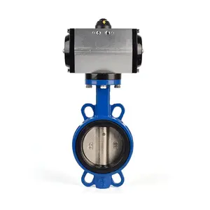 DN100 Cast Iron wafer pneumatic actuator butterfly valve with pneumatic actuator