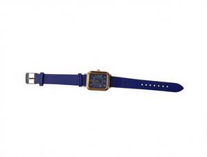 Fashion <b>Watch</b> Women Square Gold Plated <b>Case</b> Blue Leather Band Water Resistant - Product Image 1