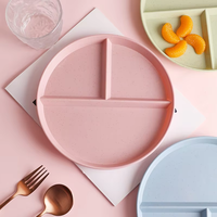 Assiette ronde divisée en plastique jetable et réutilisable, anti-chute, écologique, 9 pouces, 3 compartiments, pour enfants et adultes
