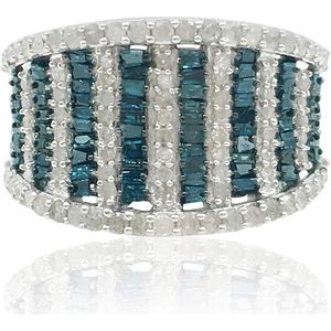 Natural White Round Blue Baguette Diamond Cluster Band Ring 925 Sterling Silver Pave Setting Women's Wedding Fashion Ring - Product Image 1
