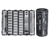 Jeu de tournevis de précision 128-en-1, finition gris phosphaté, rangement en spirale, porte-embouts magnétique pour téléphone et ordinateur