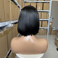 Perruque BOB Courte Droite en Cheveux Humains, Double Couche, Densité 180%, Faite à la Machine, Raie au Milieu, Cheveux Vierges Brésiliens, Abordable