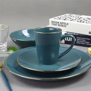 Hot selling green color glaze wholesale 16 pieces stoneware dinnerware sets for good quality luxury