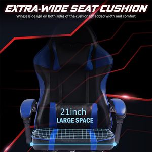 Adjustable Blue Lift <strong>Chair</strong> with Revolving Feature Synthetic Leather Stainless Steel-<strong>Game</strong> <strong>Chair</strong> with Lumbar Pillow and Footrest - Product Image 6