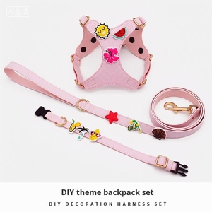 Fashion Leather DIY <strong>Dog</strong> Cat Harness Leash <strong>Collar</strong> Set with Cartoon Sticker Pet Accessories Personalized for Small Medium Pet - Product Image 3