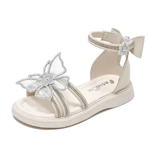 Factory New Girls&#39; Shoes Foreign Style Bow Sandals Princess Shoes Cute Soft Soled Sequin Little Girls PU Rubber