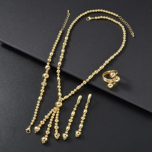 18k gold Shiny bulk copper beaded tassel necklaces <b>bangles</b> drop pendant earrings fine rings for wedding ceremony jewelry <b>set</b> - Product Image 4