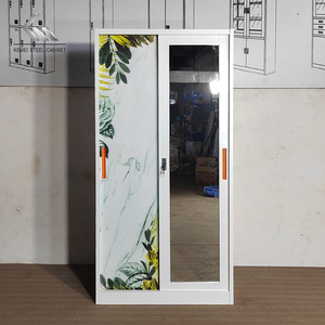 ตู้เสื้อผ้าบานเลื่อนทรงสูงบาง ทำจากเหล็ก ตู้เก็บเสื้อผ้าในห้องนอน ตู้เสื้อผ้าโลหะ - Product Image 1