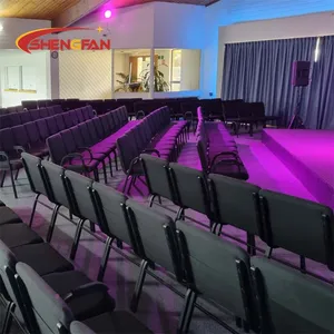 Silla de Teatro de Iglesia apilable personalizable al por mayor fábrica sillas acolchadas de metal entrelazadas para Iglesia