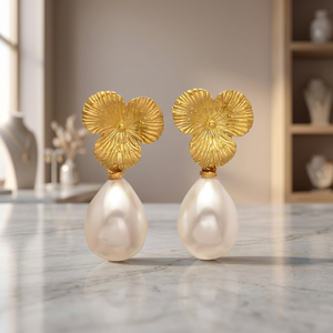 ต่างหูทองเหลืองประดับอัญมณีทำมือ ชุบทอง 24K สไตล์โบโฮ  สำหรับทุกเพศ - Product Image 4