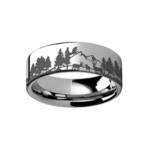 Haute poli hommes anneau bague en tungstène avec forêt pin arbre paysage Laser forêt chasse cher anneau pour hommes