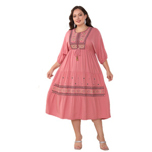 Abito Musulmano Arabo in Viscosa con Ricami, Stile A-Line, per Donna, Estivo, Modesto, Personalizzato OEM dalla Fabbrica di Shantou - Product Image 2