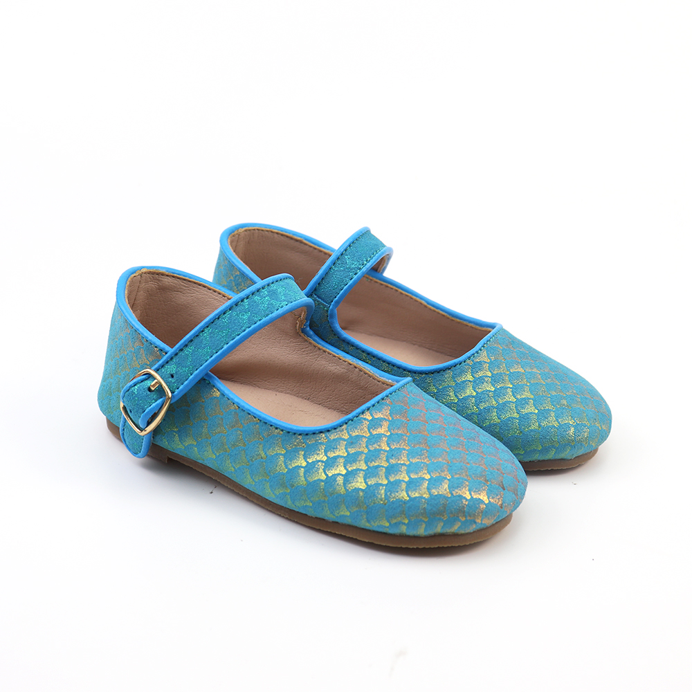 Smile Baby New Arrival Mermaid Flat Blue Elastic Buckle Party Mary Jane Children Kid Shoes For Girls For Spring
