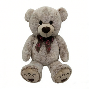 Ours en peluche personnalisé marron shaggy avec nœud en forme de cœur, coussinets de pieds brodés en forme de cœur, animal en peluche - Product Image 3